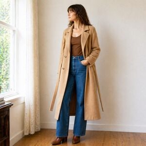 Vintage 100% Camel Hair Double Breasted Coat‎ Womens Belted Long Tan Winter Coat